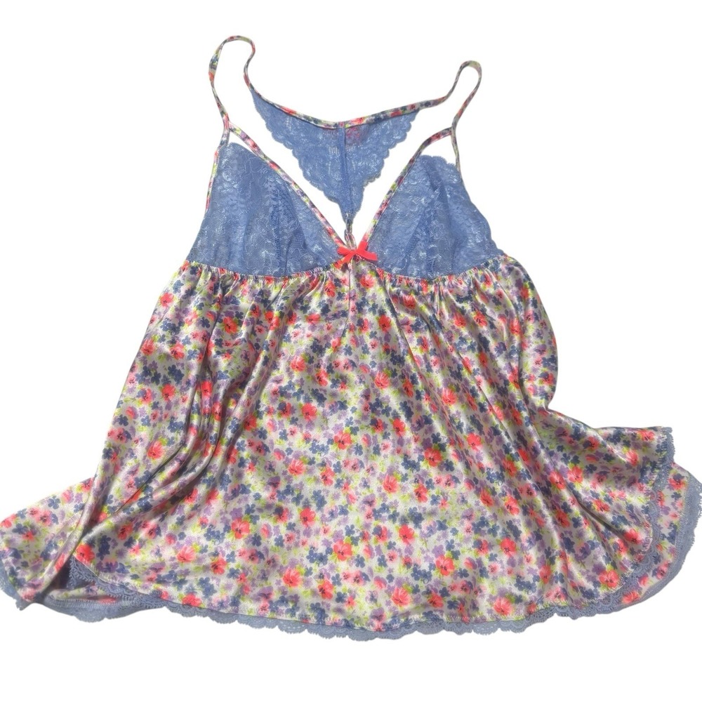 Victoria Secret Y2K Babydoll Cami‎ Satin Florals Lace Cut Out bows Nightie sexy